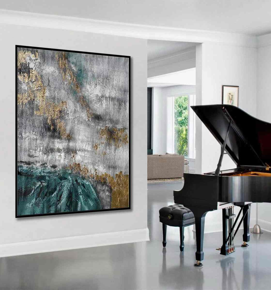 White Giant Leaf Painting Abstract Canvas Wall Art 63VAK wall art